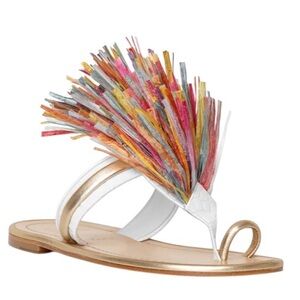 Christian Louboutin fringe raffia  multicolor toe ring sandals sz. 36